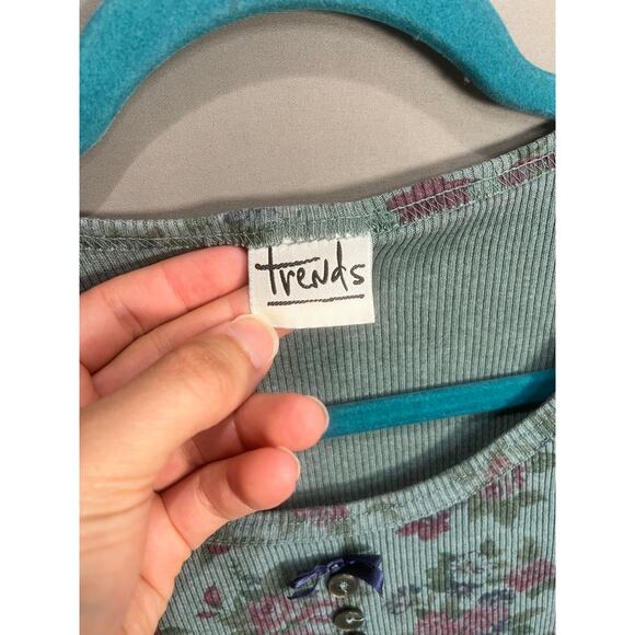 Floral Trends Top Blue Coquette Fairy Buttons Bow Whimsy Cottage Y2K Sz M - Picture 3 of 14